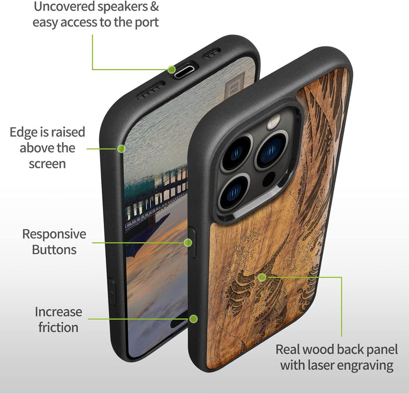 Carveit Handyhülle für iPhone 14 Pro Cover Kompatibel mit Magsafe [Holz und TPU Silikon Hybrid hülle