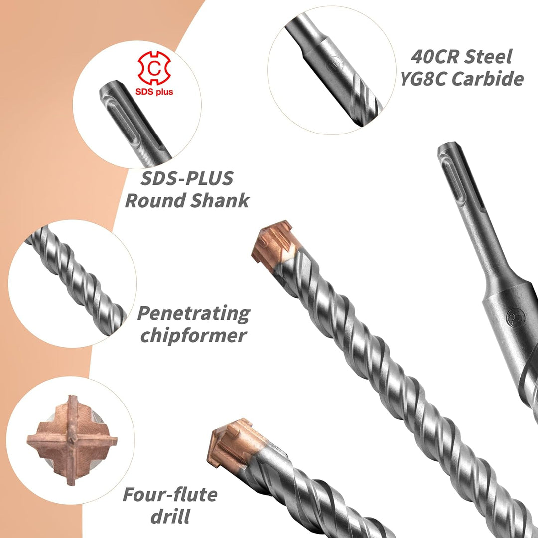 SDS Plus Professionell Hammerbohrer Betonbohrer mit 4 Hartmetall Schneiden Fliesenbohrer Metallbohre