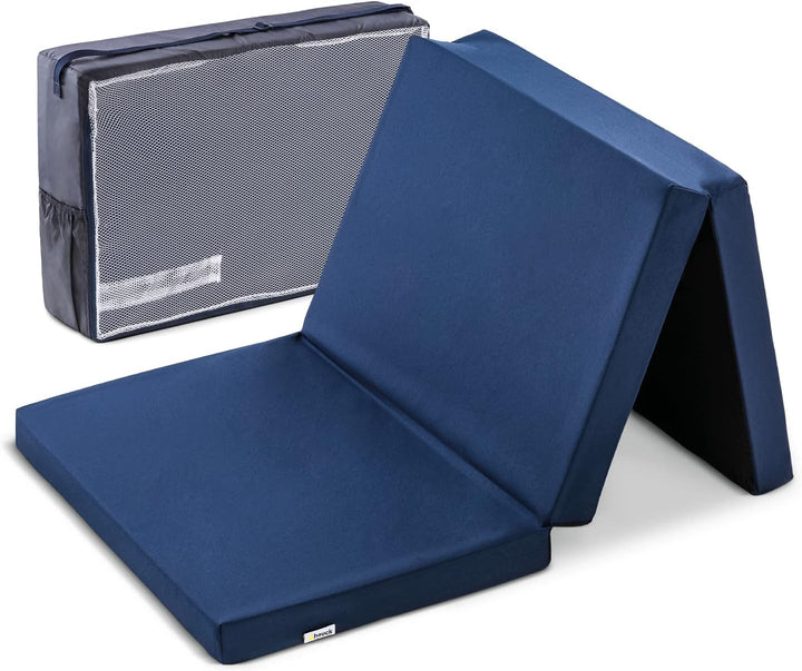 hauck Sleeper, Navy - 120x60x5 cm - Faltmatratze für Kinderreisebetten mit Tragetasche - Klein Zusam