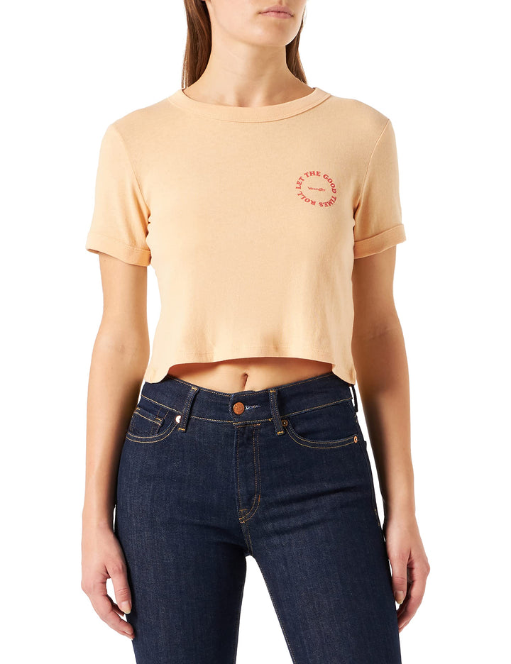 Wrangler Damen Baby Crop Tee T-Shirt M Apricot Ice, M Apricot Ice