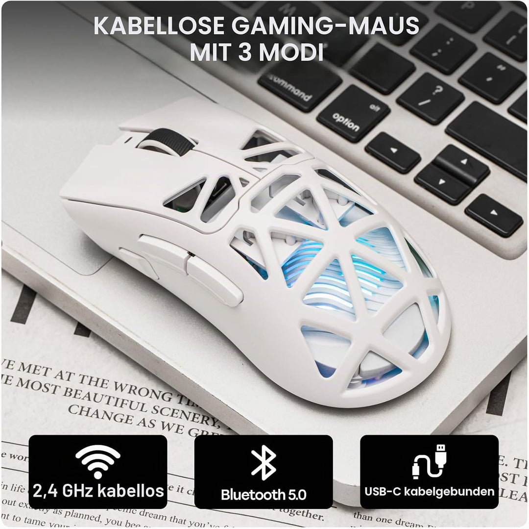 MechLands Aula SC620 Gaming-Maus, 2,4 GHz/USB-C/BT-Funkmaus mit 400-mAh-Akku, einstellbare 12.000 DP