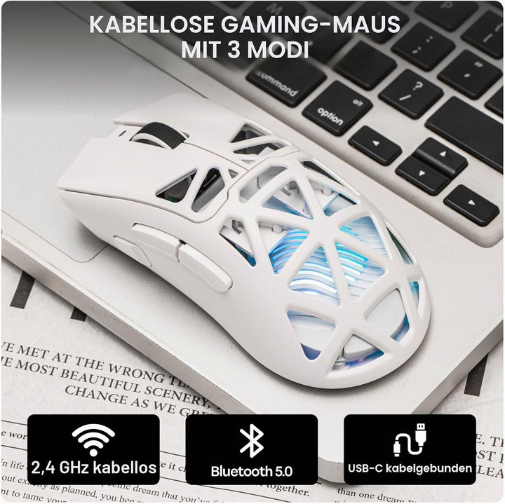 MechLands Aula SC620 Gaming-Maus, 2,4 GHz/USB-C/BT-Funkmaus mit 400-mAh-Akku, einstellbare 12.000 DP