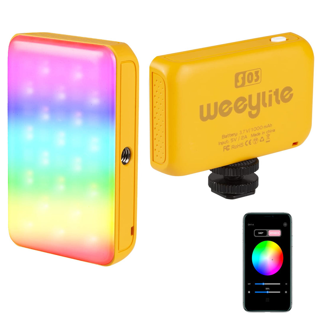 RGB LED Videoleuchte,Weeylite S03 Mini Videolicht mit APP-Steuerung,Kamera Licht Dauerlicht Dimmbare