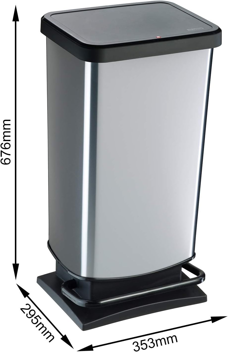 Rotho Paso Mülleimer 40l mit Pedal und Deckel, Kunststoff (PP) BPA-frei, silber metallic, 40 Liter (