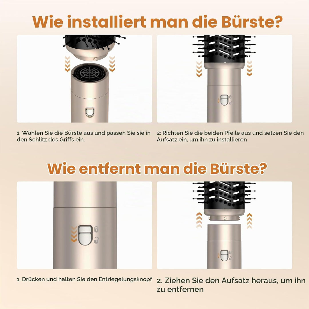 UKLISS Hairstyler 6 in 1 Air Styler Set - Pro Haarstyler Set 1000w mit Rundbürstenföhn, Air Curler,