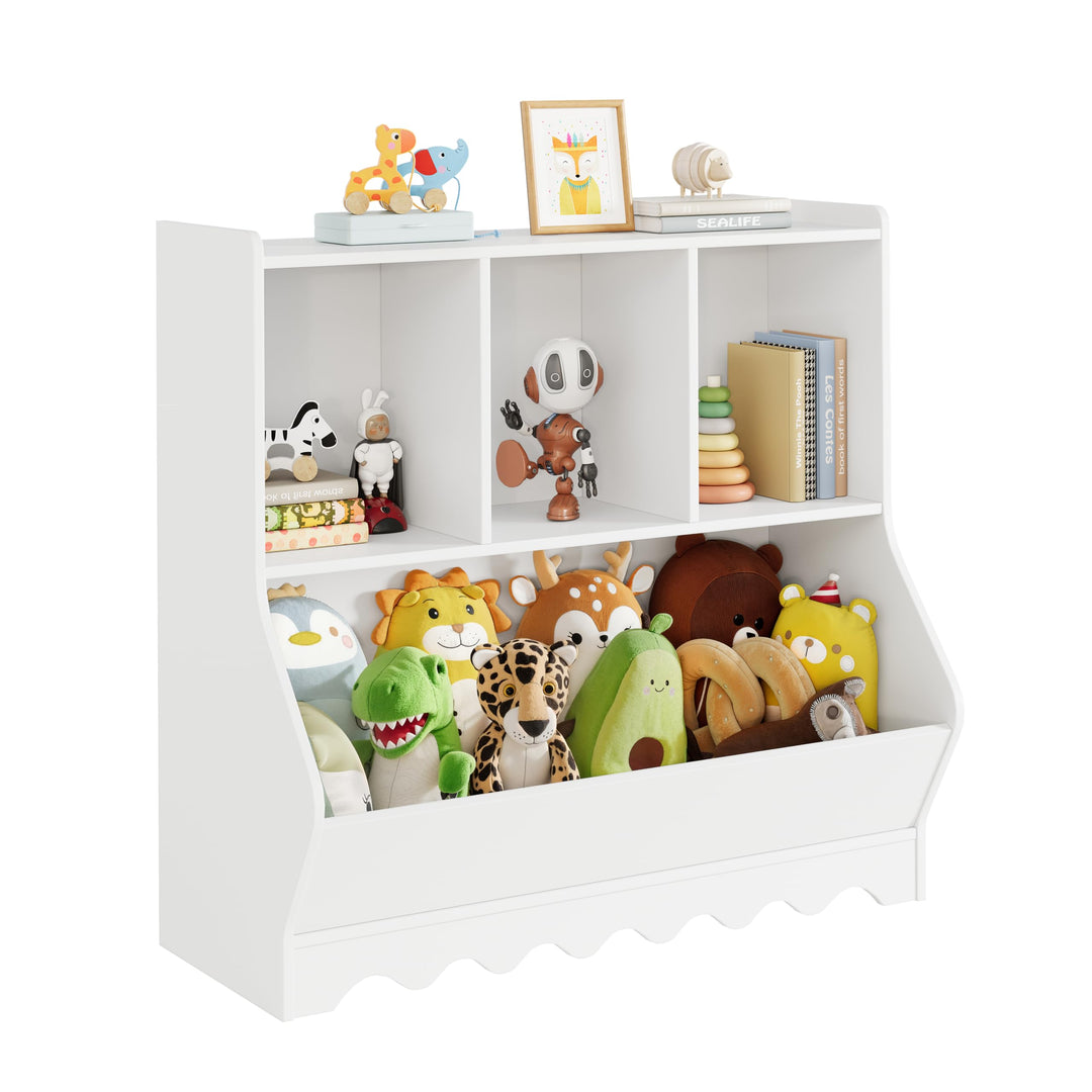 Kinder Bücherregal &amp; Spielzeugregal – Freistehendes Kinderregal aus Holz mit 4 Fächern, Spielzeugauf