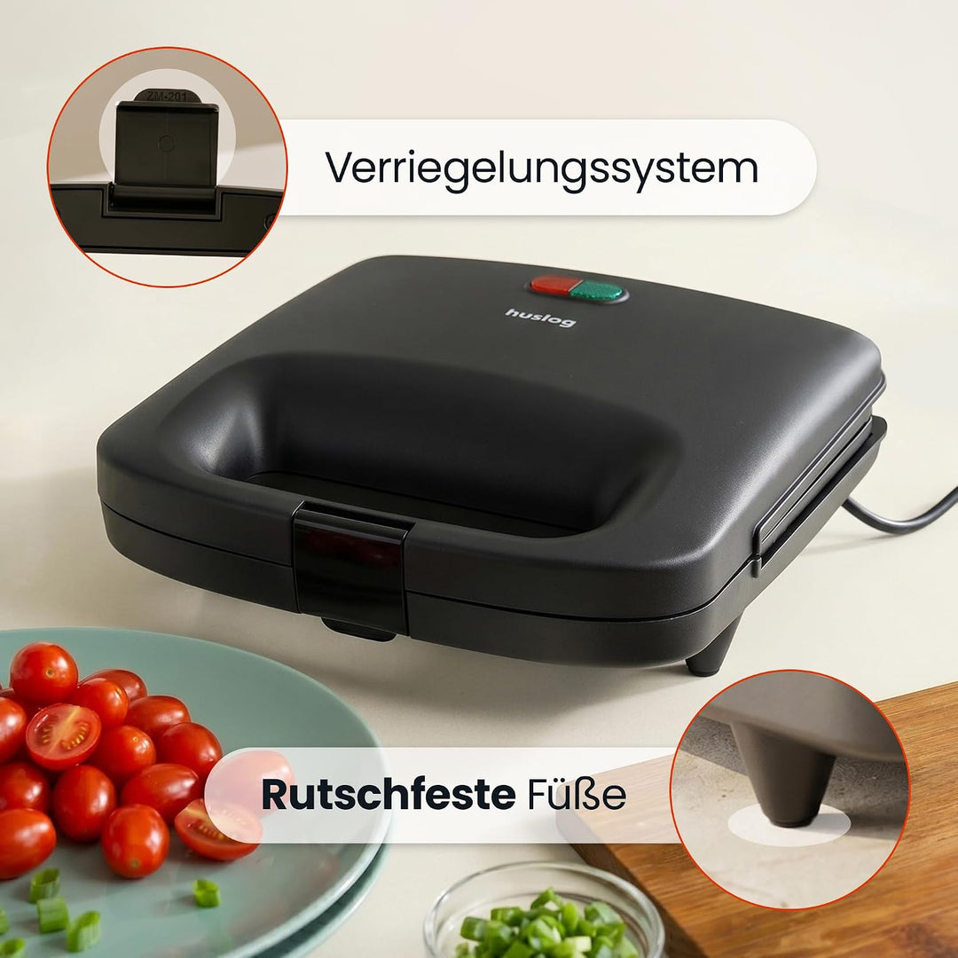 QuickBite Toaster, Sandwichmaker, Sandwich, Antihaftbeschichtung, 1000W, Panini, Schwarz Schwarz 24,