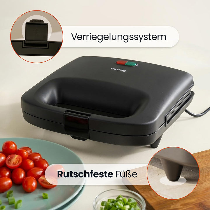QuickBite Toaster, Sandwichmaker, Sandwich, Antihaftbeschichtung, 1000W, Panini, Schwarz Schwarz 24,