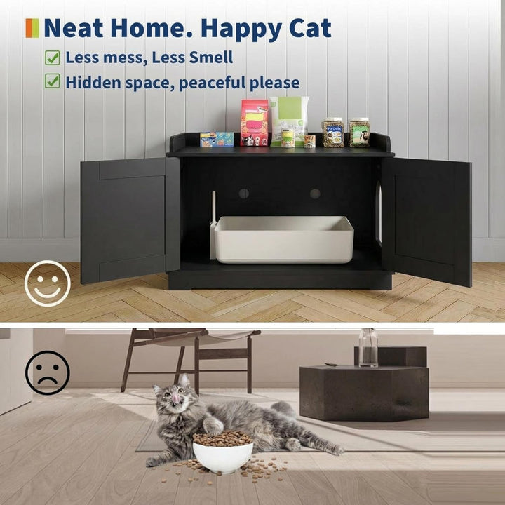 Garvee Hundesicheres Katzenklo Schrank mit Scheunentor – Modernes Katzenhaus &amp; Endtisch – Grosse Inn