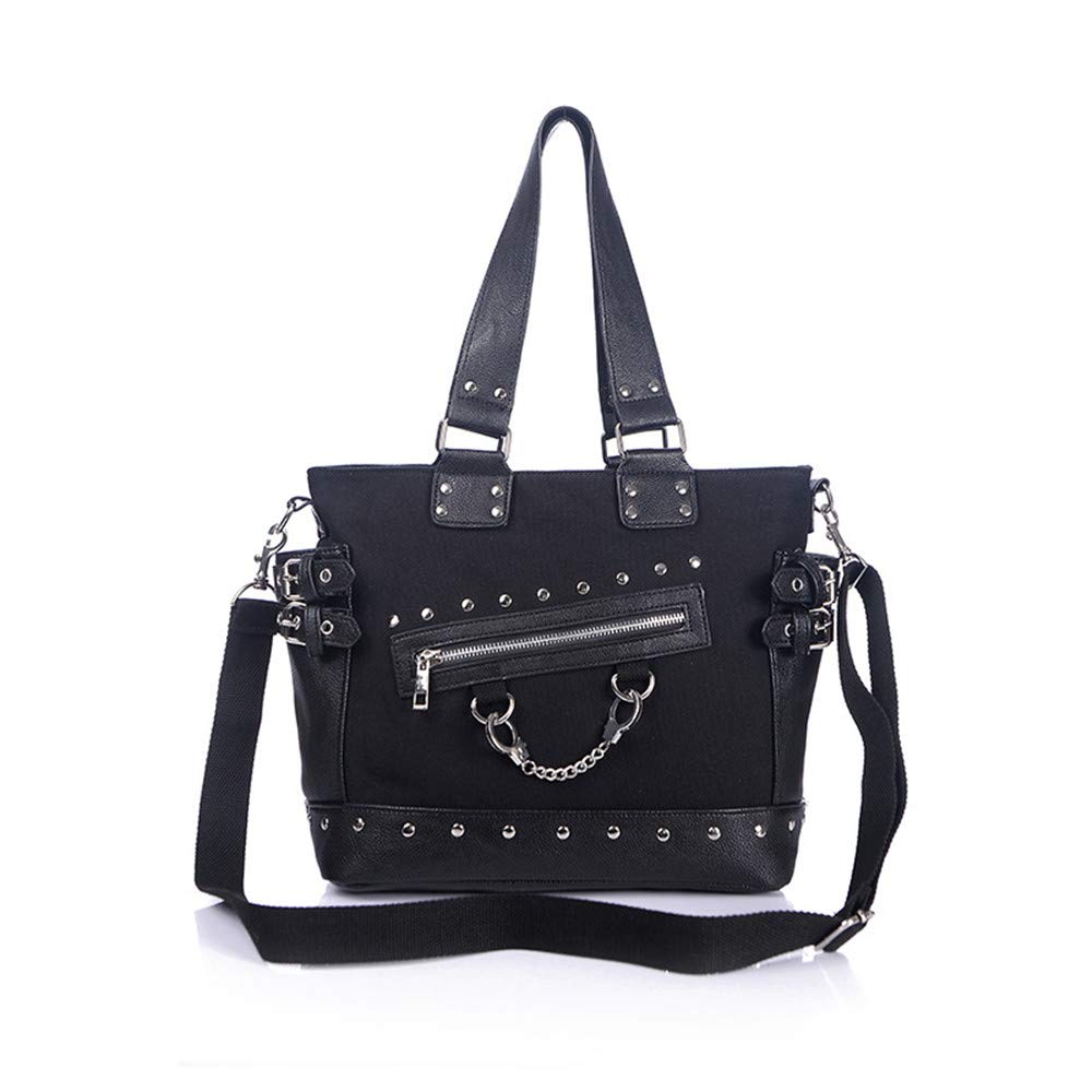 KEEPOP Damenmode Niet Handtasche Geldbörse Canvas Punk Tote mit Schultergurt Umhängetasche Grosse Ka