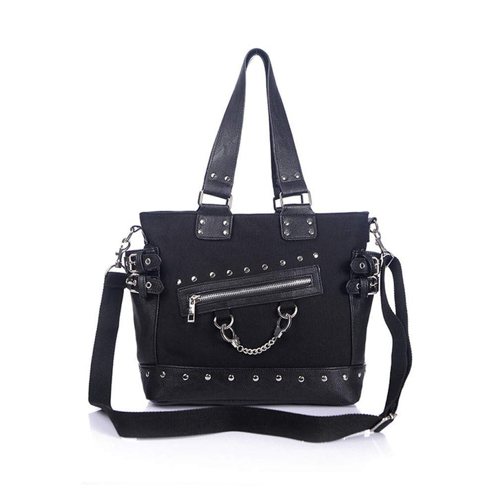 KEEPOP Damenmode Niet Handtasche Geldbörse Canvas Punk Tote mit Schultergurt Umhängetasche Grosse Ka
