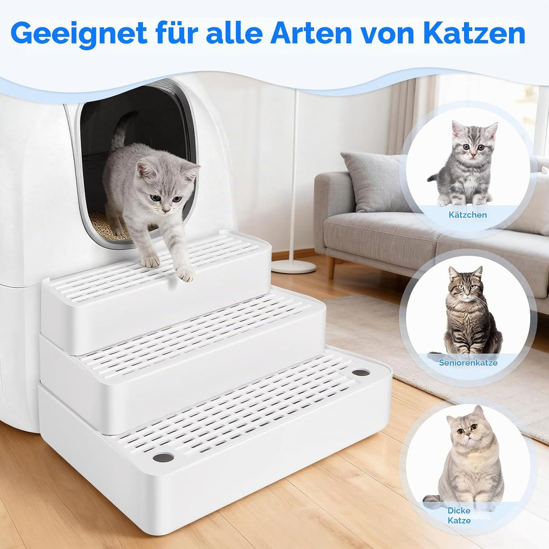 Verstellbare 3-stufige Katzentoilettenrampe, Katzen Treppen &amp; Stufen mit Filterfunktion, leicht zu r
