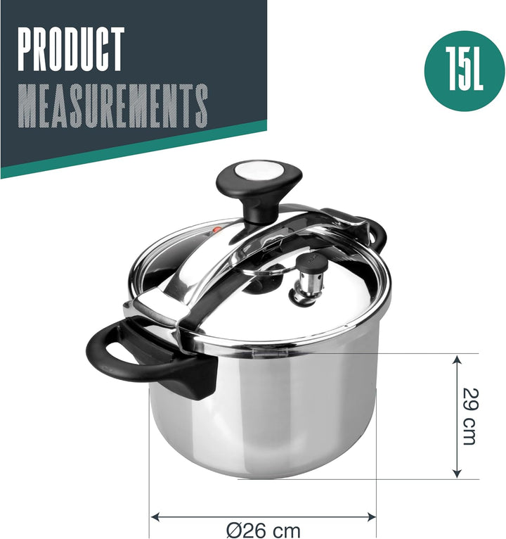 LACOR SCHNELLKOCHTOPF Classic 15 LTS D.26 cm, INOX, LT 71875 15 LT Inox 15 Liter, Inox 15 Liter