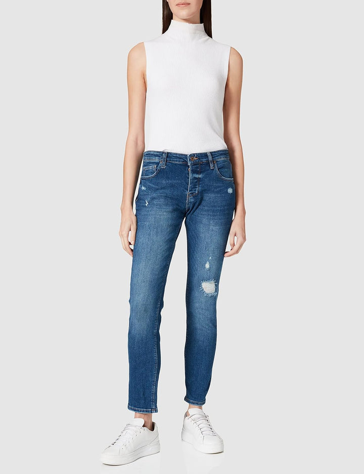 Cross Damen Gwen Boyfriend Jeans 27W Mid Blue Destroyed, 27W Mid Blue Destroyed