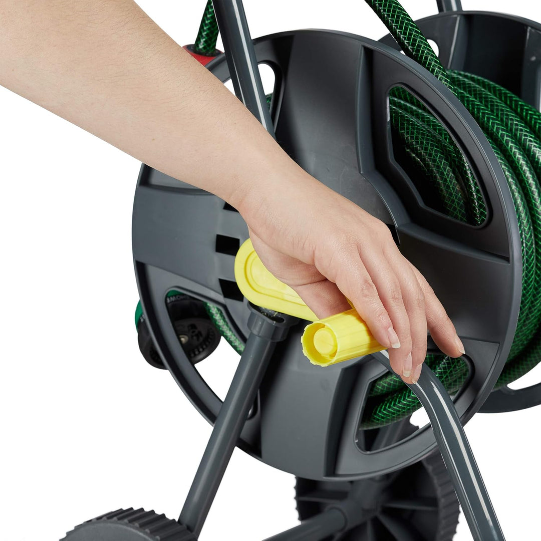 Relaxdays Schlauchwagen 45m, fahrbare Schlauchtrommel für Garten & Balkon, mit Schlauchführung, 76,5