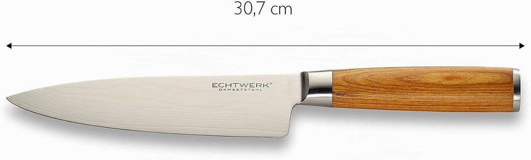 Echtwerk Damastmesser Set 5 teilig, Küchenmesser, Damaszener, Messer mit Holzgriff, Braun/Silber 36