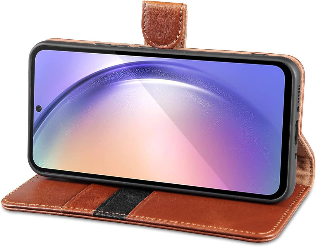 LENSUN Echtleder Hülle für Samsung Galaxy A54, Handyhülle [Echtes Leder][Kartenfach][RFID Schutz][St