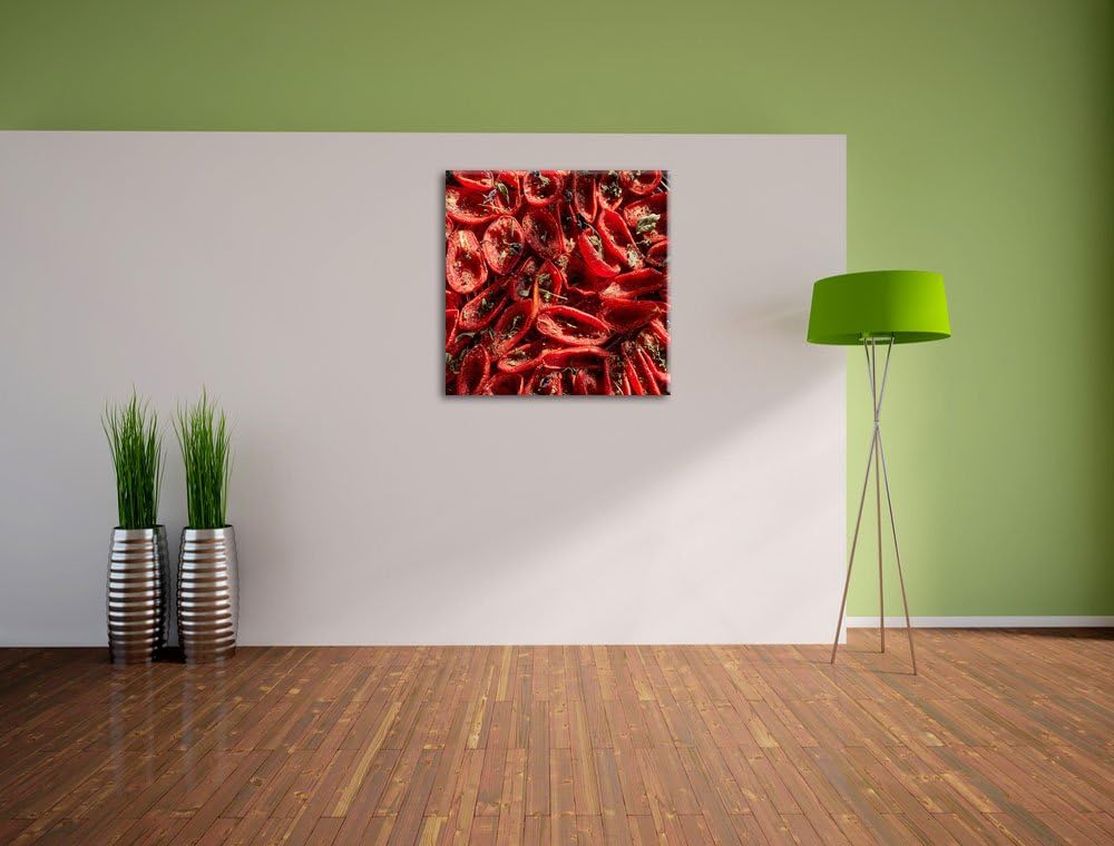 Pixxprint Tomaten Olivenöl Kräuter als Leinwandbild/Grösse: 70x70 cm/Wandbild/Kunstdruck/fertig besp