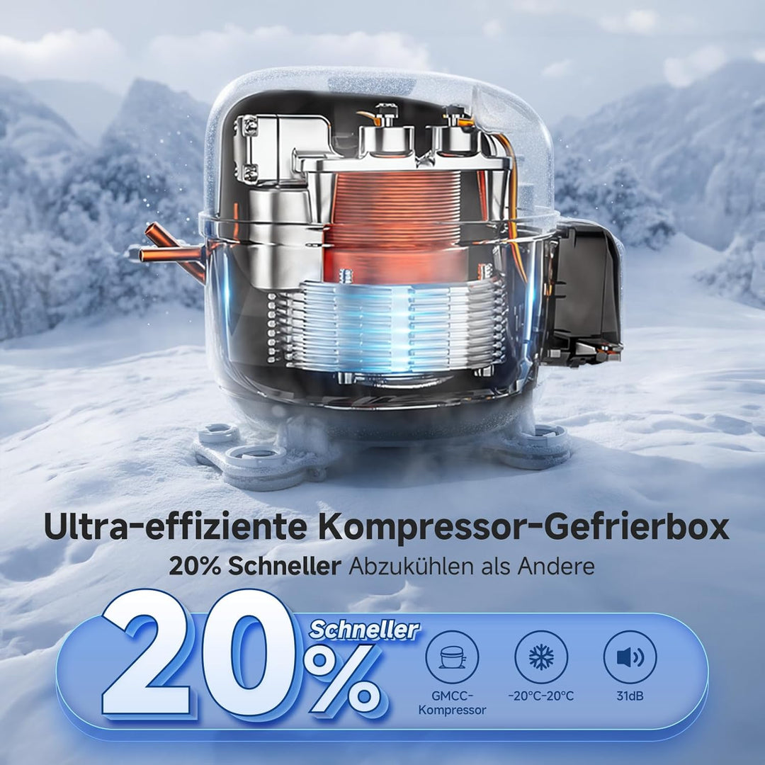 AAOBOSI Kompressor Kühlbox 25L, Tragbare Elektrische Kühlbox 12V/230V, IPX4 Wasserdicht, -20°C bis 2
