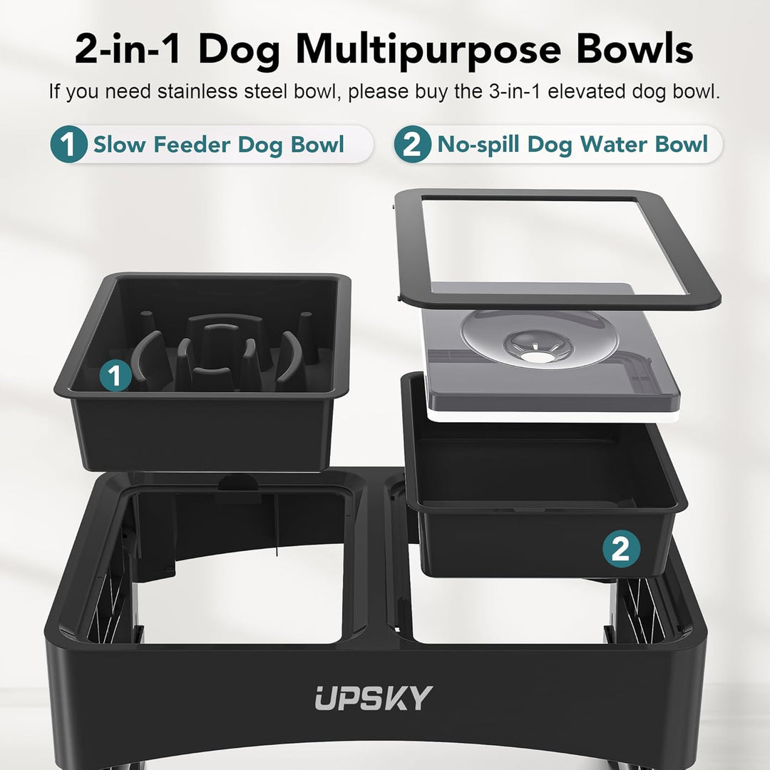 UPSKY 2-in-1 erhöhte Hundenäpfe für langsames Fressen, 4 höhenverstellbare erhöhte Hundenapfständer,