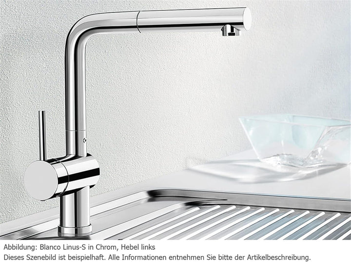 BLANCO LINUS-S - Küchenarmatur mit herausziehbarem Auslauf und Bedienhebel links - Hochdruck - Chrom