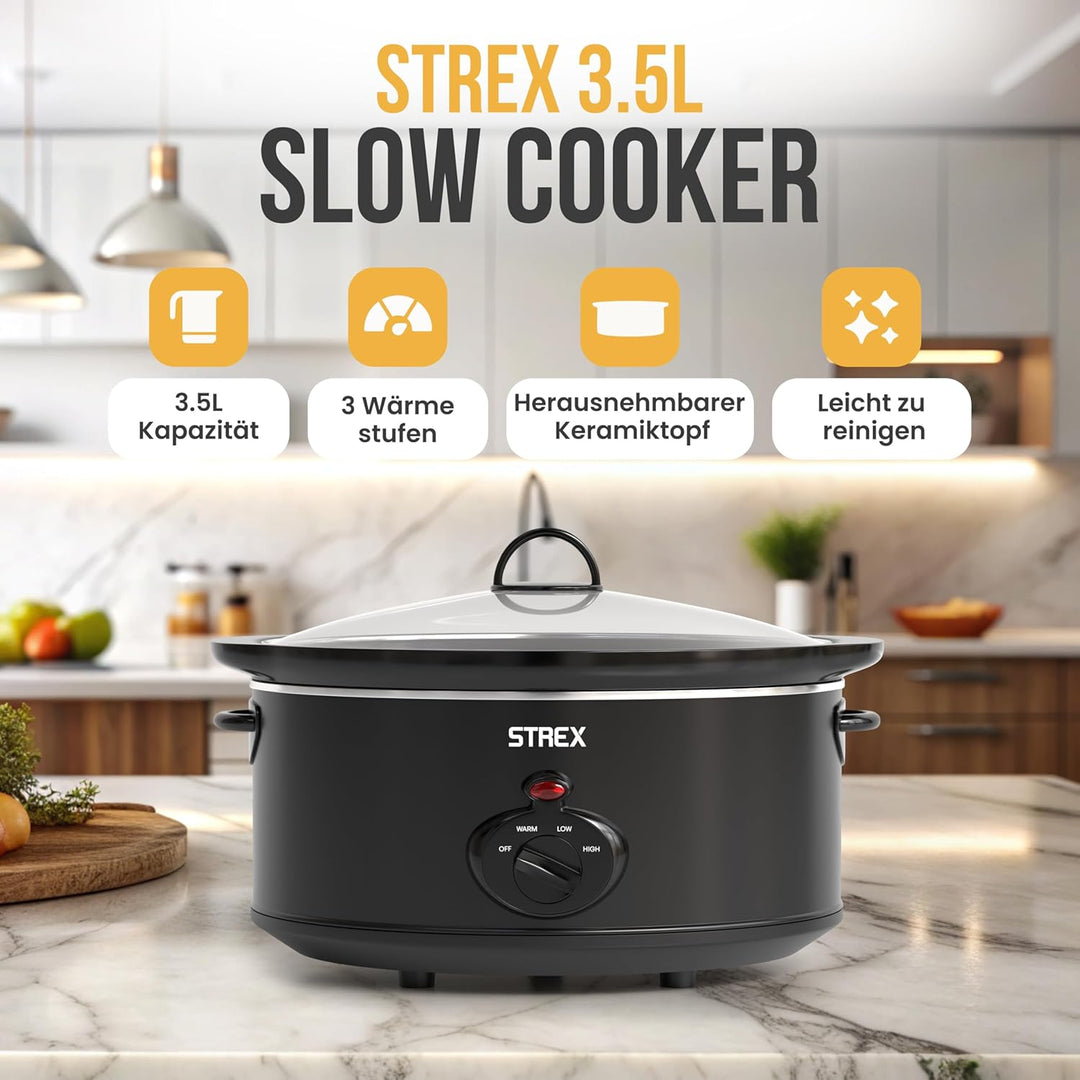 Strex Schongarer Slowcooker 3.5L - Herausnehmbarer Keramik-Innenbehälter - Warmhaltefunktion - Slow