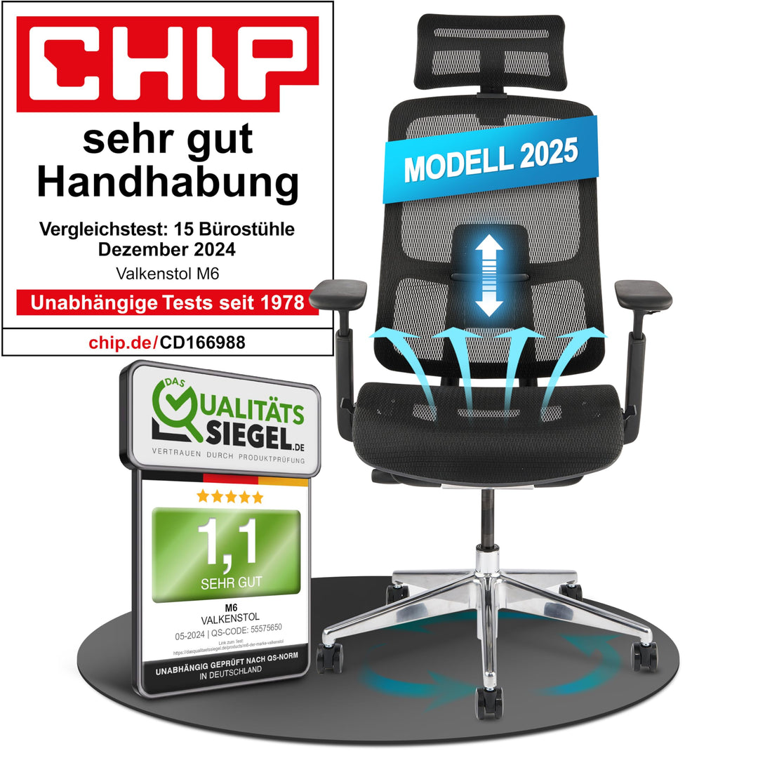 VALKENSTOL M6 Bürostuhl Ergonomisch - Auch für Grosse Menschen, Mesh-Sitz Ergonomischer Bürostuhl Ch
