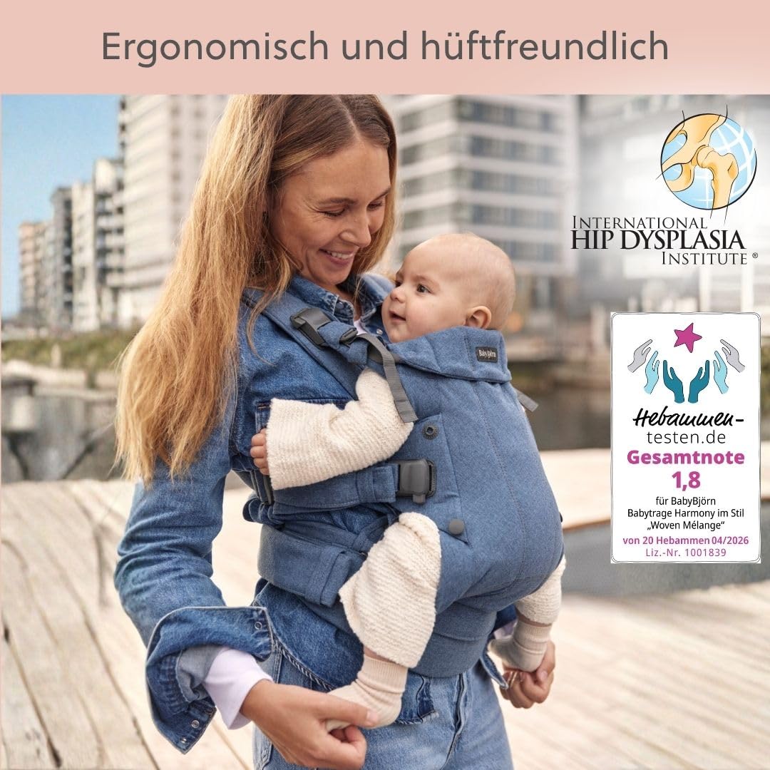 BabyBjörn Babytrage Harmony, Gewebt Melange, Blau Gewebt Melange Blau, Gewebt Melange Blau
