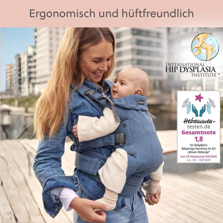 BabyBjörn Babytrage Harmony, Gewebt Melange, Blau Gewebt Melange Blau, Gewebt Melange Blau