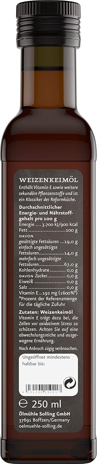 Ölmühle Solling Weizenkeimöl nativ, mechanisch kaltgepresst - Glasflasche, 1er Pack (1 x 250 ml) 1.5