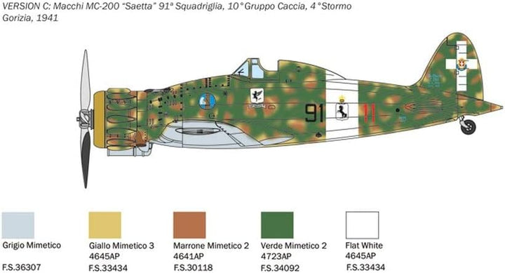 Italeri 2815 1:48 Macchi MC 200 Serie VII-Modellbau, Bausatz, Standmodellbau, Basteln, Hobby, Kleben