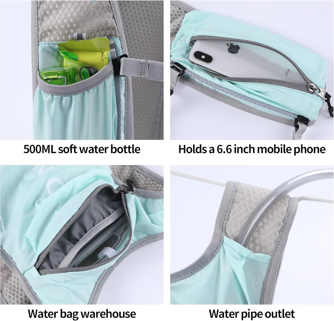 DNFUN Laufweste Damen Herren,verstellbare Trinkweste mit 1.5L Trinkflasche,5L Running Vest Trinkruck