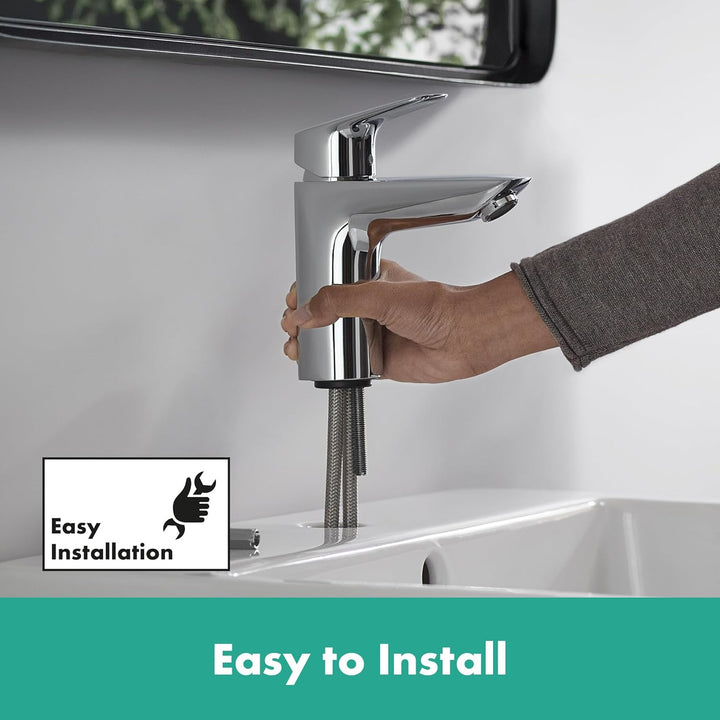 hansgrohe Logis - Waschtischarmatur mit Push-Open Ablauf, Wasserhahn Bad mit Auslauf Höhe 93 mm, Mis