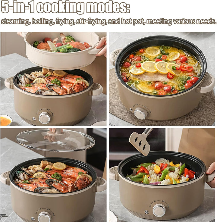 Hot Pot Elektrisch mit Dampfgarer, 4.6 L Tragbar Elektrischer Kochtopf 1000W, Multifunktionaler Hotp