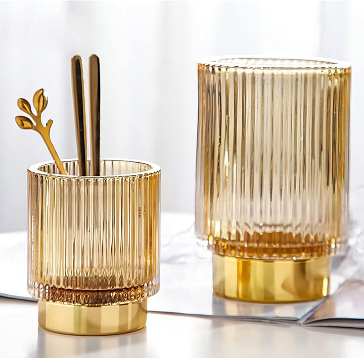 DASITON Make up Pinsel Organizer,Kosmetik Organizer Gold,Pinsel Organizer aus Glas,Pinselhalter Kosm