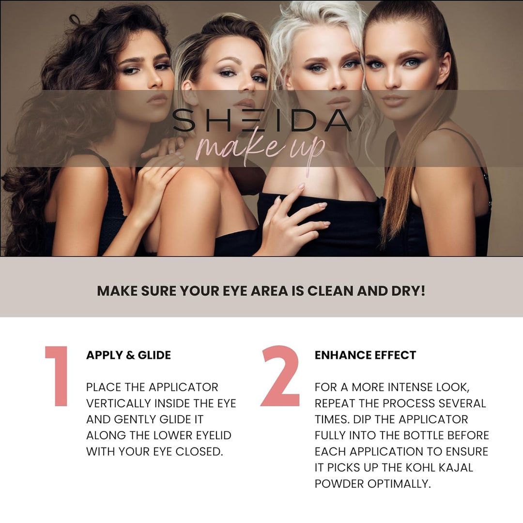 SHEIDA Kohl Kajal Powder Eyeliner – Intensives Schwarz, Hochpigmentierter Puder-Eyeliner für Smokey