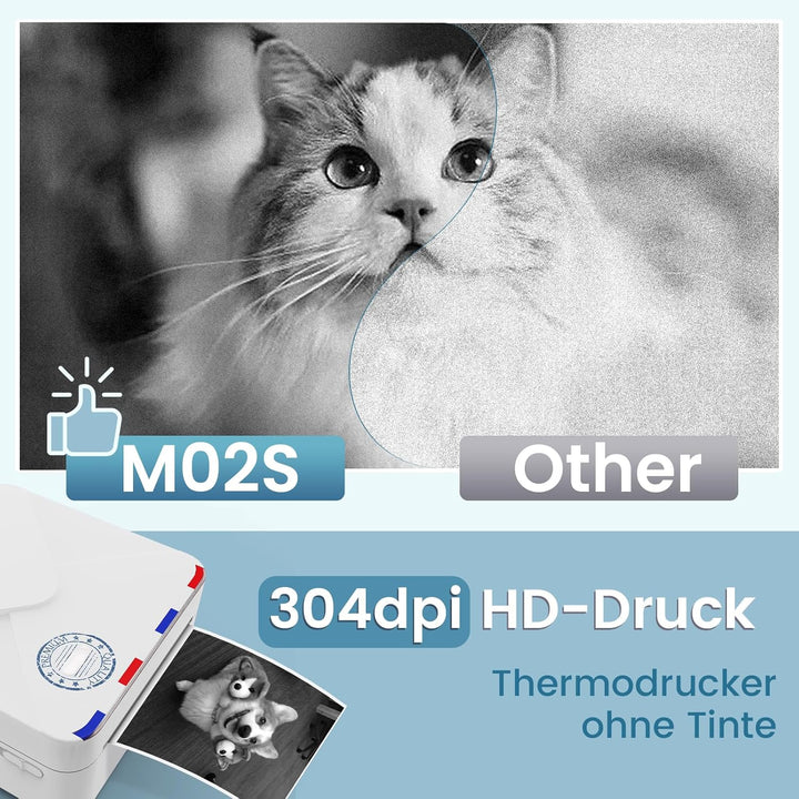 Omezizy Mini Drucker für Smartphone, M02S Mini Sticker Drucker, Bluetooth Thermodrucker, Mini Fotodr