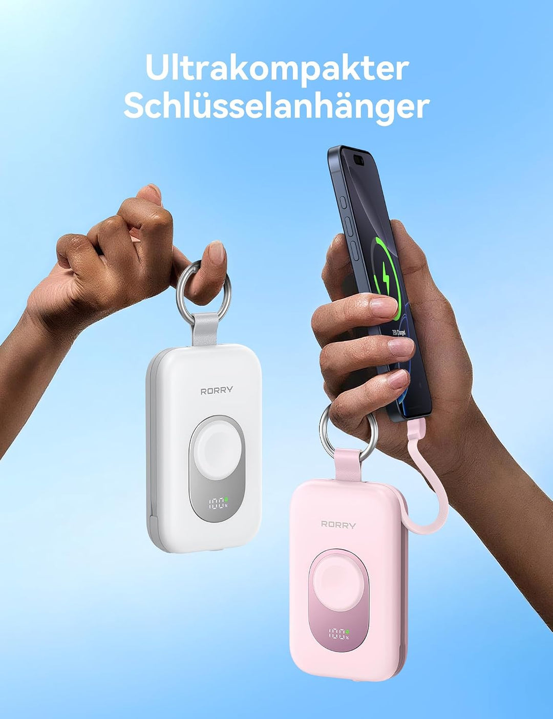 RORRY Powerbank,Power Bank 20000mAh 30W PD Schnellladen,Portable Charger mit 2 Integrierten Kabeln,
