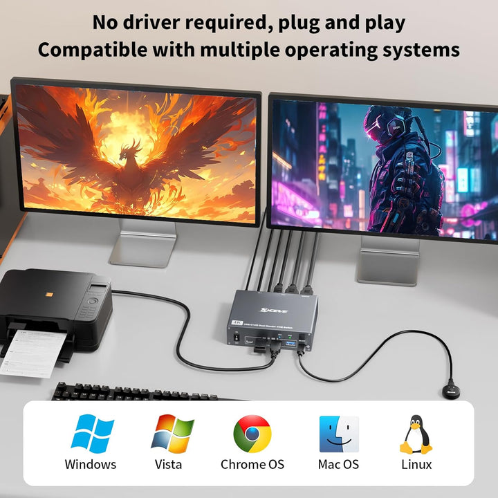 4K@60Hz USBC HDMI KVM Switch 2 PC 2 Monitore für 1 Laptop und 1 Desktop, Dual Monitor KVM Switch mit