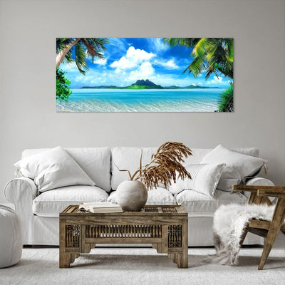 Wandbilder Dekoration Wohnzimmer Strand Urlaub Insel Palme Panorama Bilder auf Leinwand 120x50cm Lei