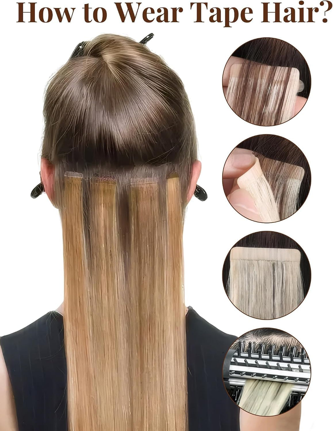 Hetto Echthaar Tape in Extensions Balayage Braun Tape Haarverlangerung Remy Echthaar Tape in Extensi