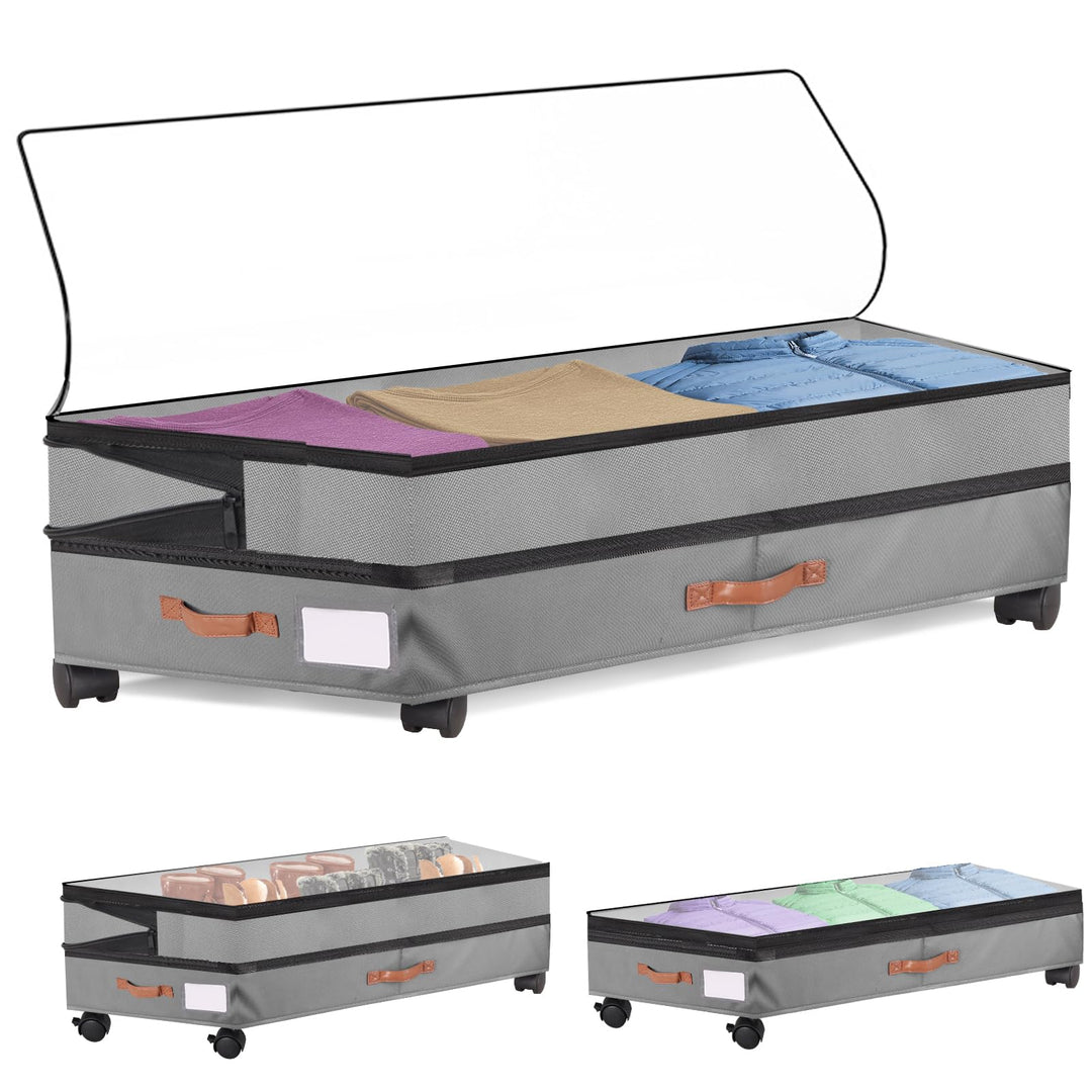 Unterbett Aufbewahrungsbox Unterbettkommode mit Rollen Deckel 65-82L Metallrahmen Bettkasten Organiz