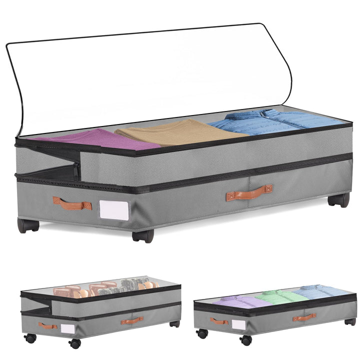 Unterbett Aufbewahrungsbox Unterbettkommode mit Rollen Deckel 65-82L Metallrahmen Bettkasten Organiz