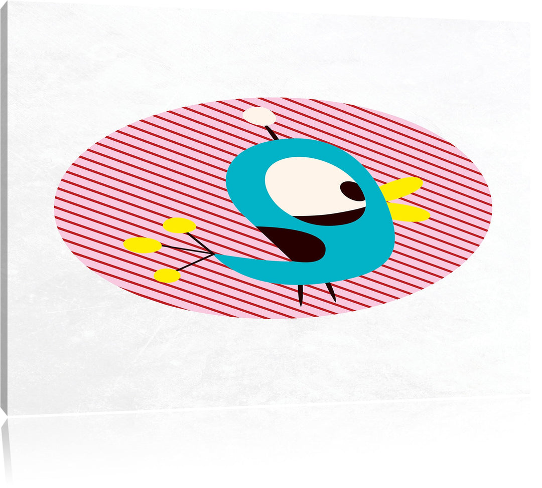 Pixxprint Lustiger Vogel mit gestreiftem Hintergrund weiss, Format: 100x70 auf Leinwand, XXL riesige