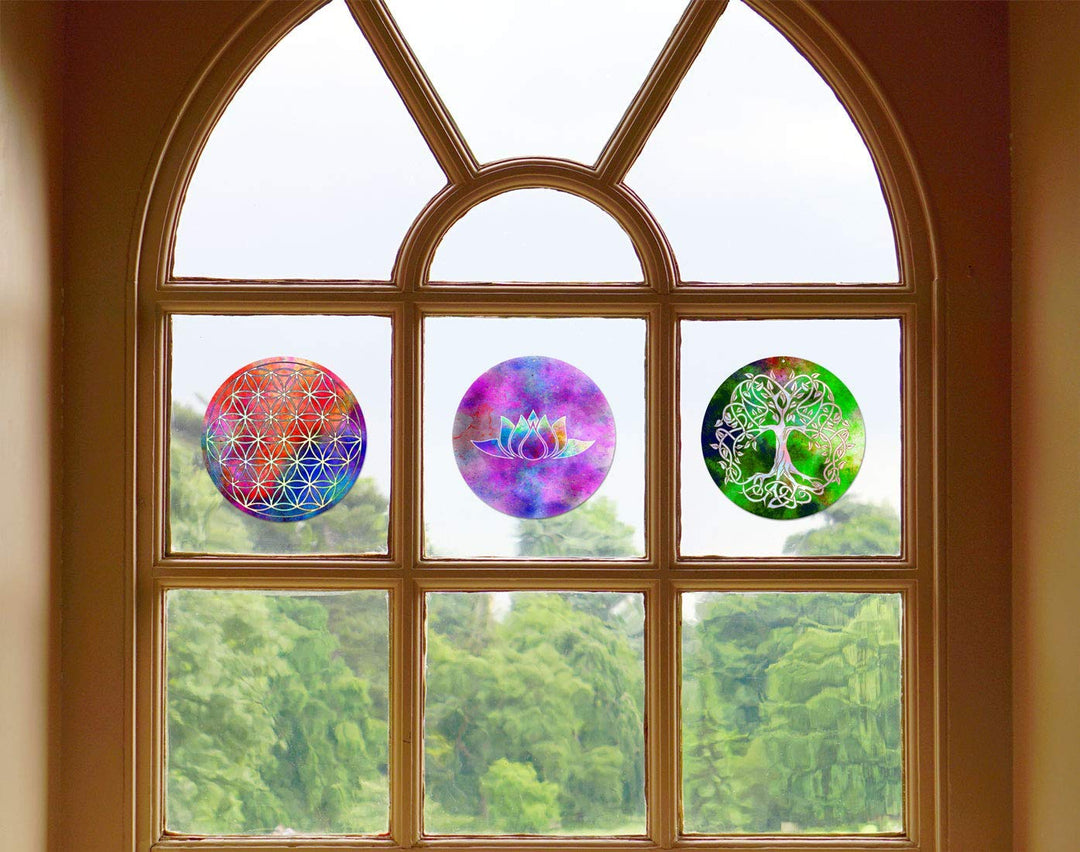 3 Sonnenfänger Ø 20cm " Baum des Lebens " Lotusblume " Blume des Lebens " · Geschenk Idee Weihnachte