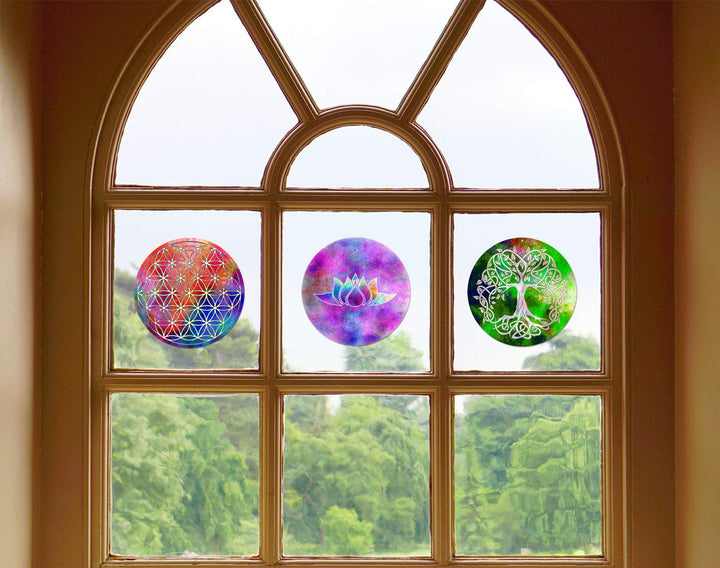 3 Sonnenfänger Ø 20cm " Baum des Lebens " Lotusblume " Blume des Lebens " · Geschenk Idee Weihnachte