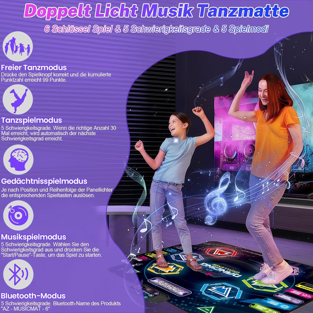 Tanzmatte für Kinder ab 3-12 Jahre, 2026 Musikmatte mit 6 LED-Lichtern&Bluetooth, 5 Modi, Tanzmatte