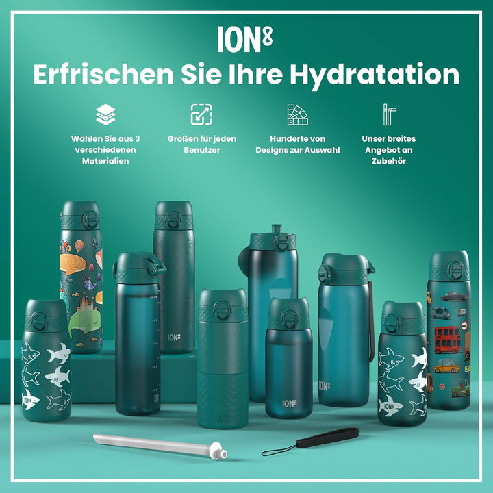 ion8 Vakuumisolierte Edelstahl-Trinkflasche, 500 ml, Auslaufsicher, Einhandöffnung, Sichere Verriege