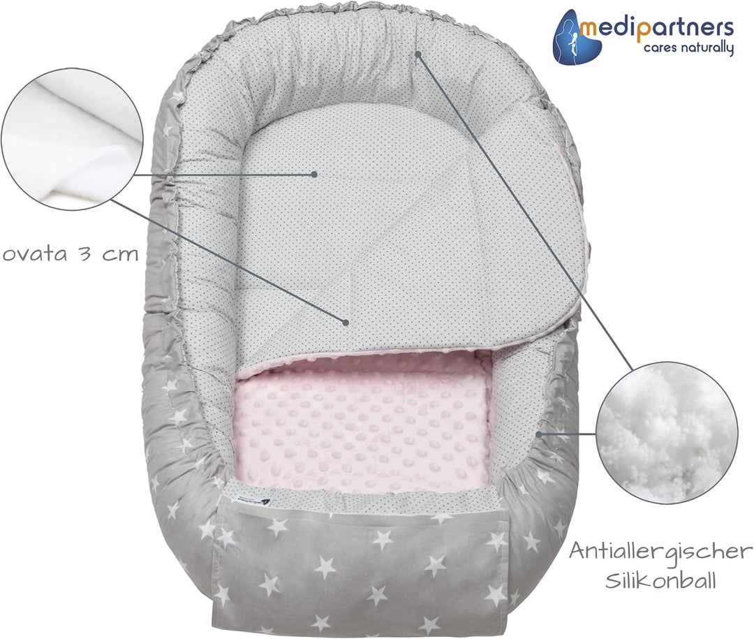 Medi Partners Babynest Kuschelnest Babynestchen 100% Baumwolle Nestchen Reisebett für Babys Säugling
