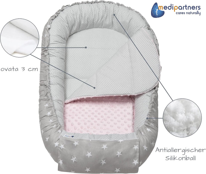 Medi Partners Babynest Kuschelnest Babynestchen 100% Baumwolle Nestchen Reisebett für Babys Säugling